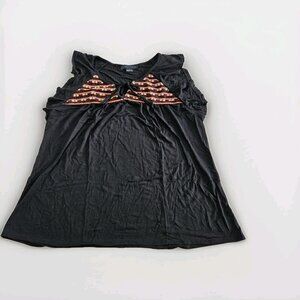 Sanctuary Top Women L Black Front Embroidery Flutter SS Tribal Whimsigoth Summer